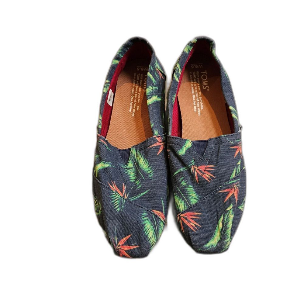 TOMS Slip On Tropical Bird Of Paradise Print Canvas Shoes Women 6.5 Ballet Flats